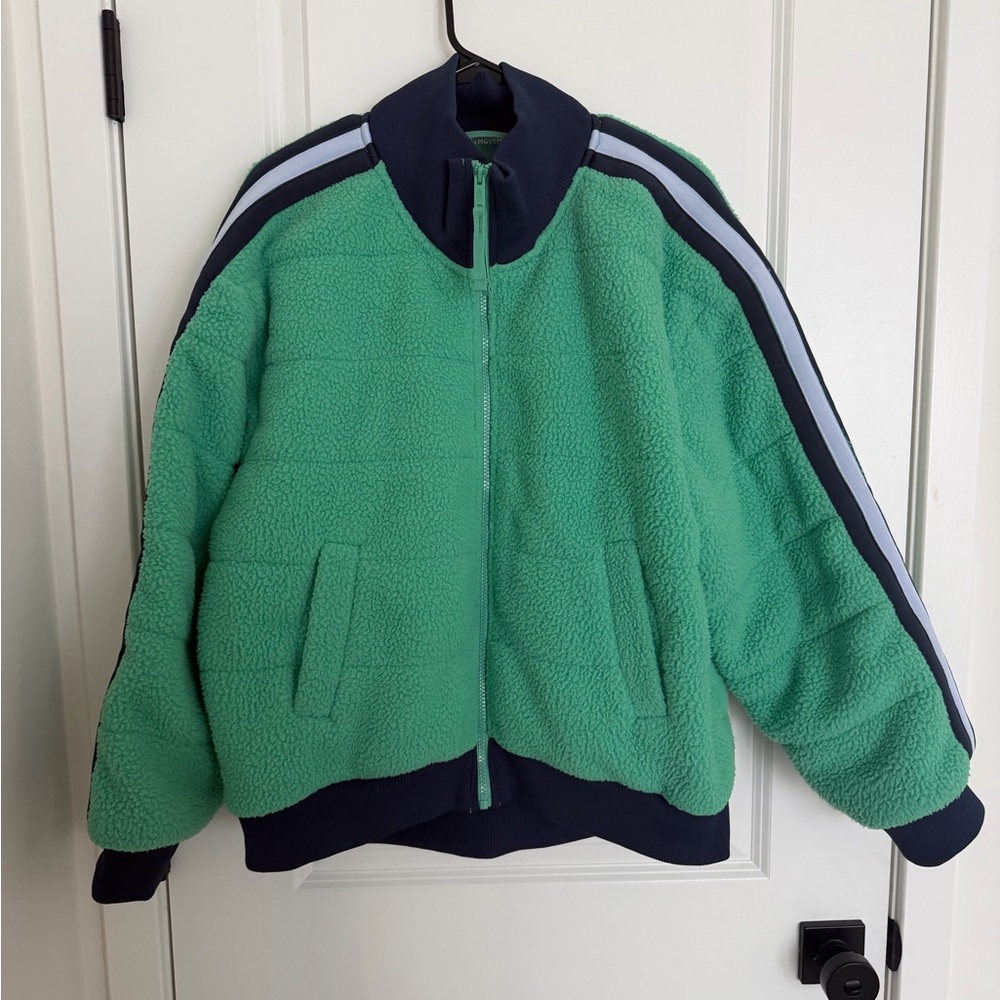 NWOT FP Movement by Free People Fleecy Sherpa Scrunchy Pippa Jacket Navy Green - Picture 3 of 6